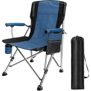 LAMA Folding Camping Chairs for Adults, High Back Directors Chair with Arm Rest, Heavy Duty 330 LBS Capacity Outdoor Camp Chair with Cup Holder for Camping Hiking Sports, Grey