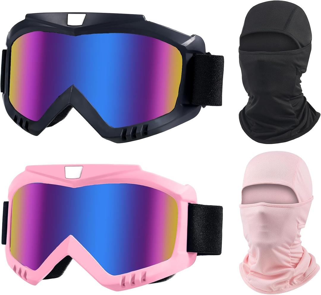 LJDJ Dirt Bike Goggles, 2 Pack ATV Off-Road Riding Motorcycle Motocross Glasses with Sun UV Protection Balaclava Full Face Cover for Youth, Teens, Men & Women