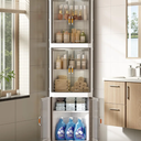 BUMODEL Farmhouse Tall Storage Cabinet Organizer Plastic Bathroom Corner Shelf with 3 Doors and Adjustable Shelves Home Space Saver for Kitchen,Living Room,Laundry Room，Dining Room,Quick Assembly