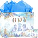 HZRNNA It's A Boy Gift Bag, Dinosaur Gift Bag with Card and Tissue Paper, Baby Shower Wrap Bag for Baby Boys, Newborn, Gender Reveal, Dinosaur Theme Birthday Party Decoration Supplies