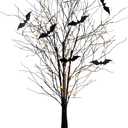 Nearly Natural 5ft Pre-Lit Black Twig Halloween Tree with Bat Decorations