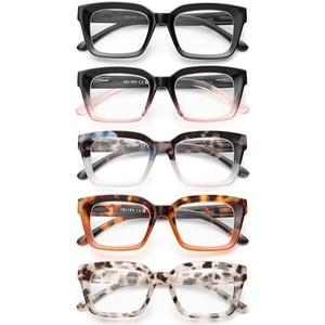 JOLISU 5 Pack Reading Glasses for Women,Oprah Style Blue Light Blocking Computer Readers,Square Eyeglasses with Spring Hinge +1.50