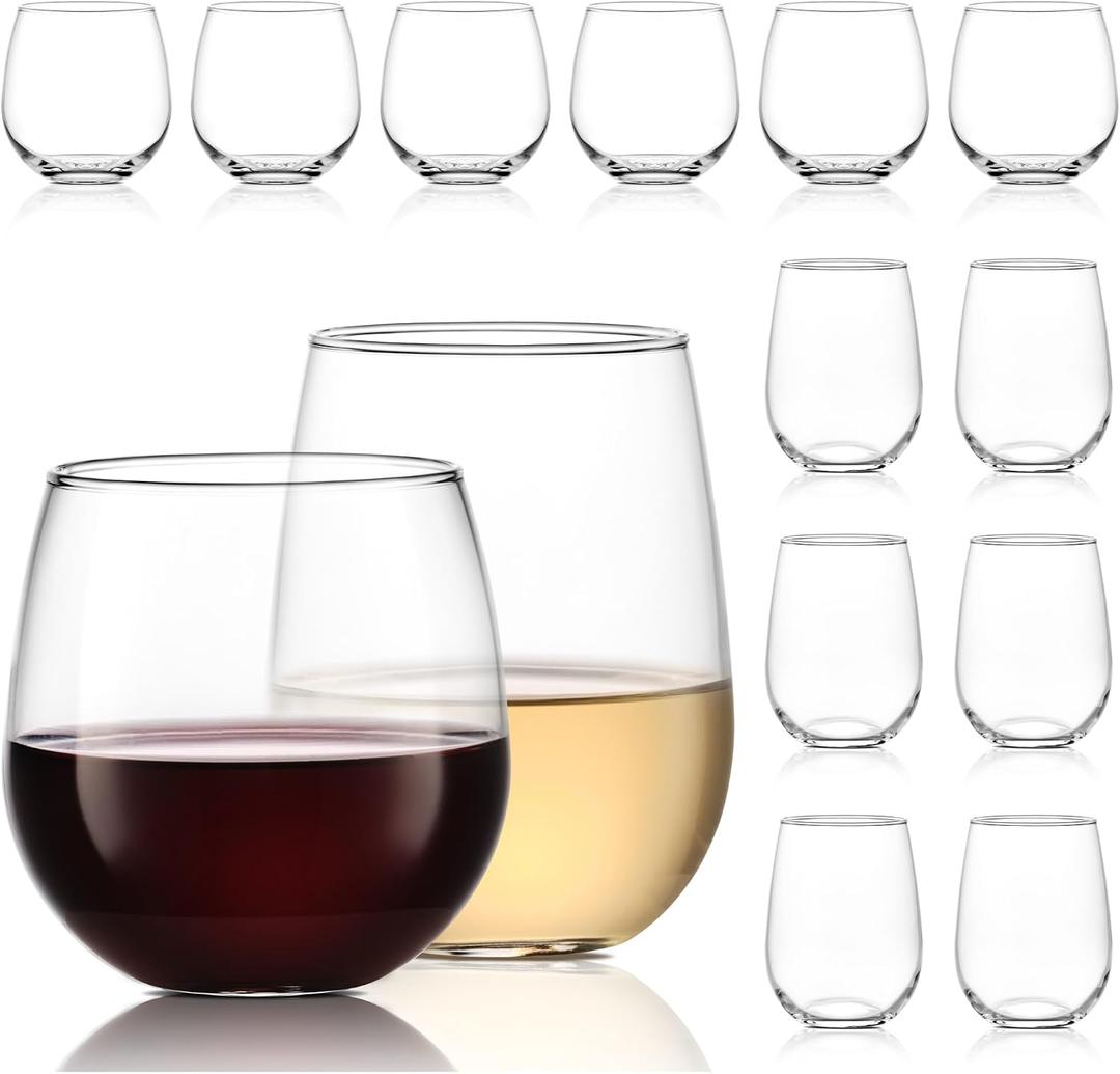 Libbey Stemless Wine Glasses Set of 12, Dishwasher Safe Set Of Wine Glasses, Perfect for Cocktails, Water, and Outdoor Glassware, 12 Count