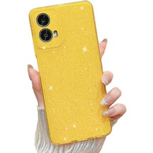 MINSCOSE for Motorola Moto G 5G 2024 Case,Cute Super Vibrant Neon Glitter Shiny Bling Sparkly Glossy Girly Case Thin Slim Shockproof Camera Protection Cover for Women Girl for Moto G 5G-Yellow