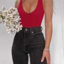 SAUNGKUAI Women's Bodysuit Plunge Deep V Neck Backless Sleeveless Going Out Tank Tops Thong Body Suits Leopard (Red, M)