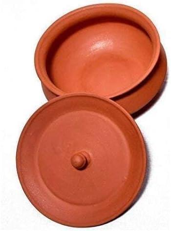 Clay Curd Pot Dahi Dal Kadai Handi Mitti Ke Bartan Curd Bowl with Lid Clay Pot for Cooking & Serving (Brown), Medium, Birani Handi001 (7 Inc)