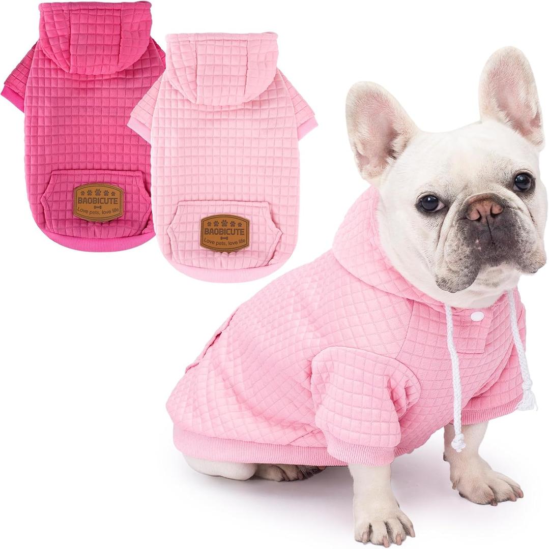 2 Pack Dog Hoodie Sweaters for Small Medium Dogs Warm Dog Clothes for Large Dogs Soft Waffle-Like Laminated Sweatshirt Bulldog (Pink+Rose, M (Back: 15.5",Chest: 21.6", Neck: 13"))