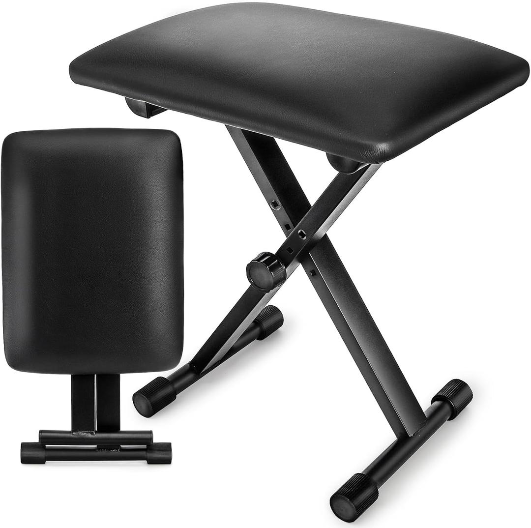 Foraineam Adjustable Keyboard Bench, X-Style Padded Cushion Piano Stool Bench Collapsible Keyboard Chair Seat with Non-Skid Design, Medium