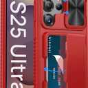 Vihibii for Samsung Galaxy S25 Ultra Wallet Case with Card Holder (4 Cards), [RFID Blocking] & Slide Camera Lens Cover & Raised Edges Protect Screen, Shockproof Cover for Samsung Galaxy S25 Ultra, Red