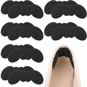 6 Pairs Heel Pads for Shoes, Self-Adhesive Anti-Slip Heel Cushion for Loose Too Big Shoe Inserts Grip Protectors Foot File for Women Men Prevent Rubbing Blisters(Black)