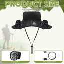 Berlune Solar Fan Hat with 2 Fans for Men Wide Brim Cooling Outdoor Hat Fishing Hiking Bucket UPF 50+ USB & Solar Powered (Black, L)