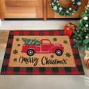 JarThenaAMCS 2Pcs Merry Christmas Door Mat Combo Set 16.5" x 29" Xmas Truck Imitation Coir Welcome Doormat with 23.6" x 35.4" Red Black Plaid Rug for Indoor Outdoor Home Bathroom Decor