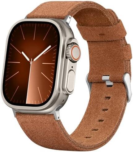 5 x Bandsie Leather Band Compatible with Apple Watch Ultra 3/Ultra 2/Ultra Band 49mm 46mm 45mm 44mm 42mm for Men, Vintage Genuine Suede Leather Wristband Strap for iWatch Series 11 10 9 8 7 6 5 4 SE 3 2 1