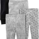Simple Joys by Carter's Unisex Baby 4-Pack Neutral Pant (6-9 Months, Black Bananas/Grey/White)