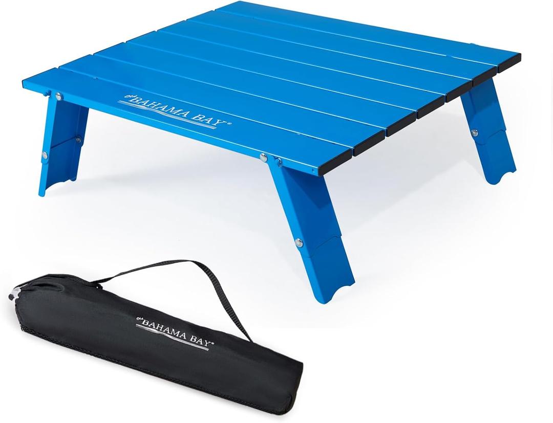 Old Bahama Bay Ultralight Aluminum Table, 88lbs/40kg Weight Capacity,Foldable Small Beach Table with Retractable Legs,Suitable for Picnic Camping Outdoor Hiking (Large, Blue)