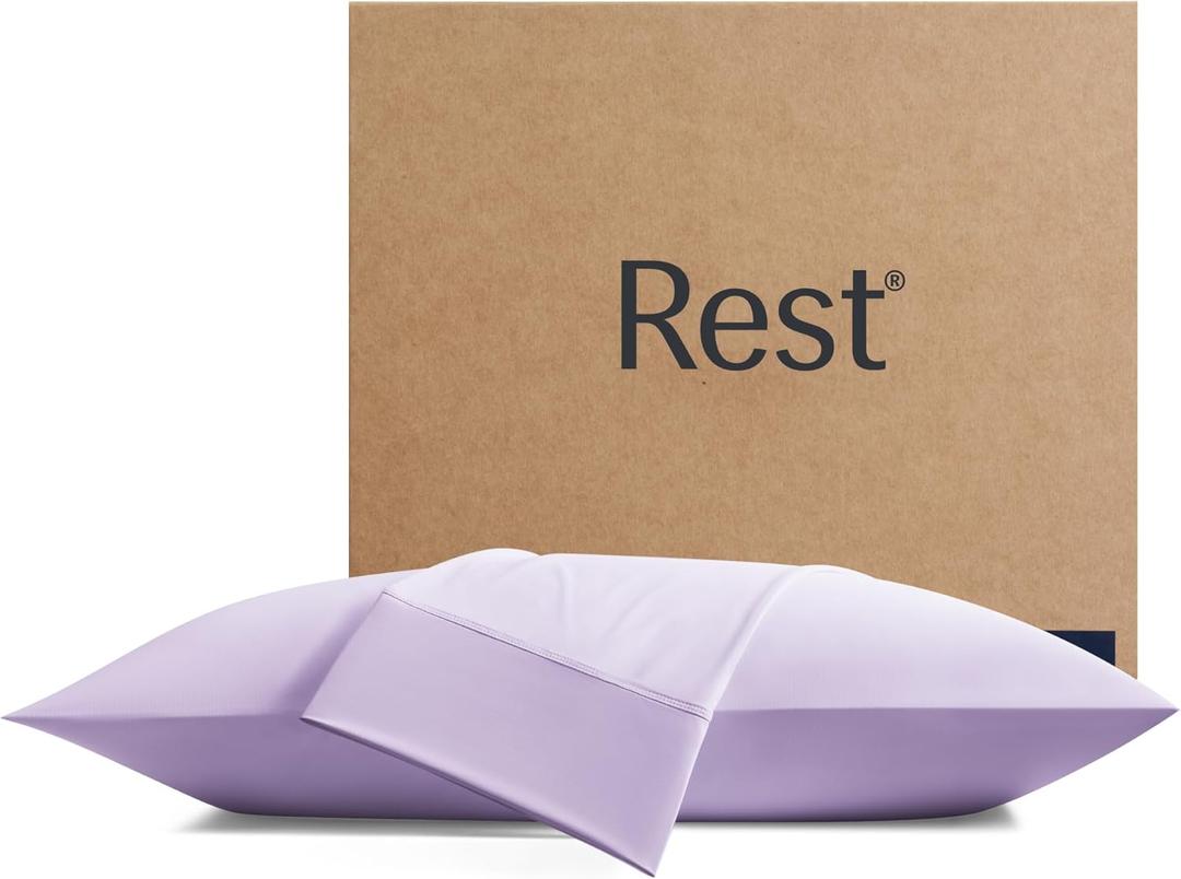 REST Evercool+ Cooling Pillowcases Standard - 2 Pillowcases for Sensitive Skin, Silver Infused Fabric for Hygienic Sleep, Silky Smooth for Curly Hair, High Elastic for Snug Fit (19x29 inches)