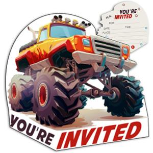 Truck Birthday Party Invitation for Boys, 30 Cards With 30 Envelopes.