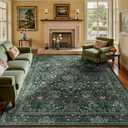 9x12 Floral Washable Area Rug for Living Room, Vintage Boho Large Rugs for Bedroom Dining Room, Botanical Birds Non Slip Low Pile Forest Throw Carpet for Farmhouse Office, Retro Green/Blue