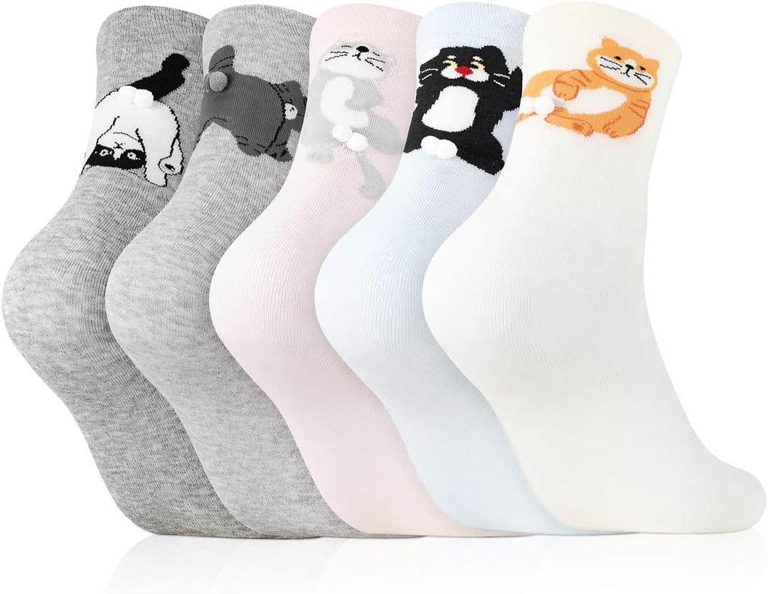 Cute Animal Socks for Women Cat Dog Novelty Crew Sock for Cute Animals Lovers (M)
