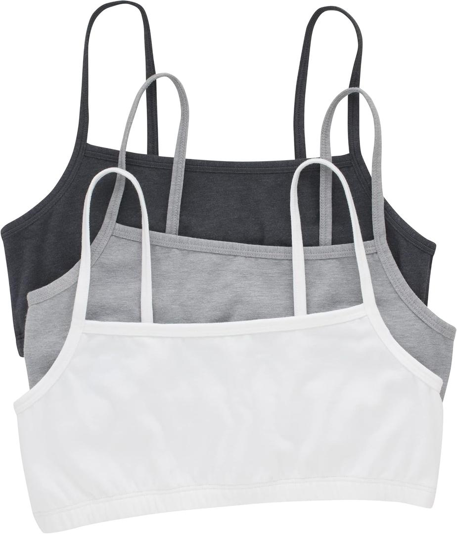 Hanes Women's String Bralette Pack, 3-Pack, Cotton Sports Bralette Bras for Women, Solid or Assorted Wireless Bras (Gray, M)