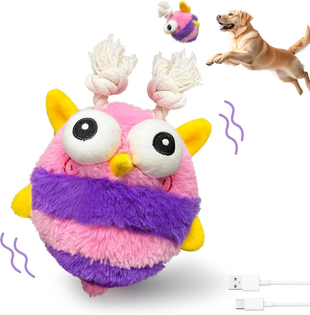 GUKCO Moving Dog Toys Rechargeable Interactive Dog Squeaky Toy with Motion-Activated Ball, Music, Recording & Silent Modes Self-Play Toy for Small, Medium & Large Breeds (Bee)