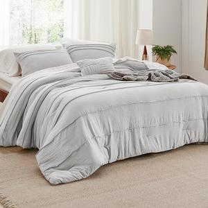 Bedsure California King Comforter Set - 4 Pieces Pinch Pleat Bed Set, Light Grey Boho Bedding for All Season, 1 Soft Comforter, 2 Pillowcases, 1 Decorative Pillow