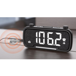 OnLyee 5-in-1 Alarm Clock Radio  FM Radio, Hi-Fi Speaker Sound, Bluetooth Speaker, Auto-Off Timer, Night Light, Dual Charging Ports  Ideal for Bedrooms, Dorms & Home Offices (Black)