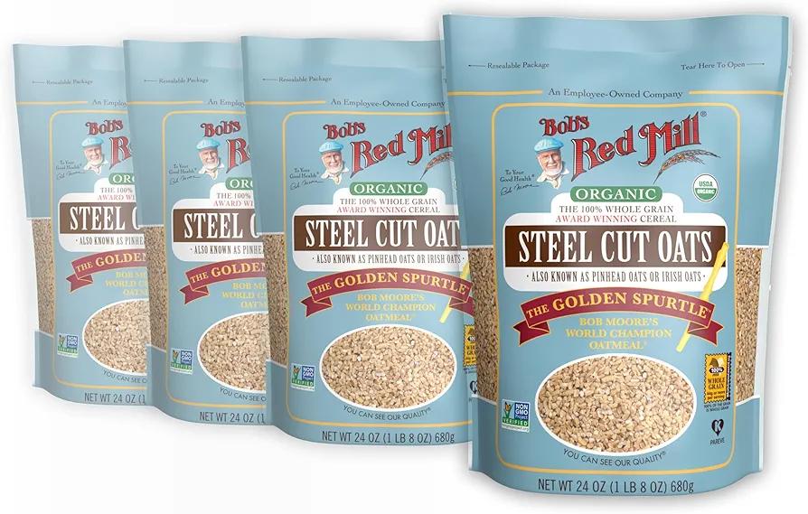 Bob's Red Mill Organic Steel Cut Oats, 24oz (Pack of 4) - Non GMO, Whole Grain, Vegan, Kosher EXP. 02/13/28