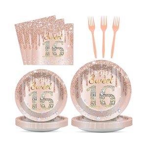 96PCS Rose Gold Sweet 16th Birthday Party Paper Plates and Napkins Sixteenth Birthday Party Decoration 16 Years Old Disposable Cake Dessert Tableware Set Serves 24 Guests Girls Ladies Supplies Favor