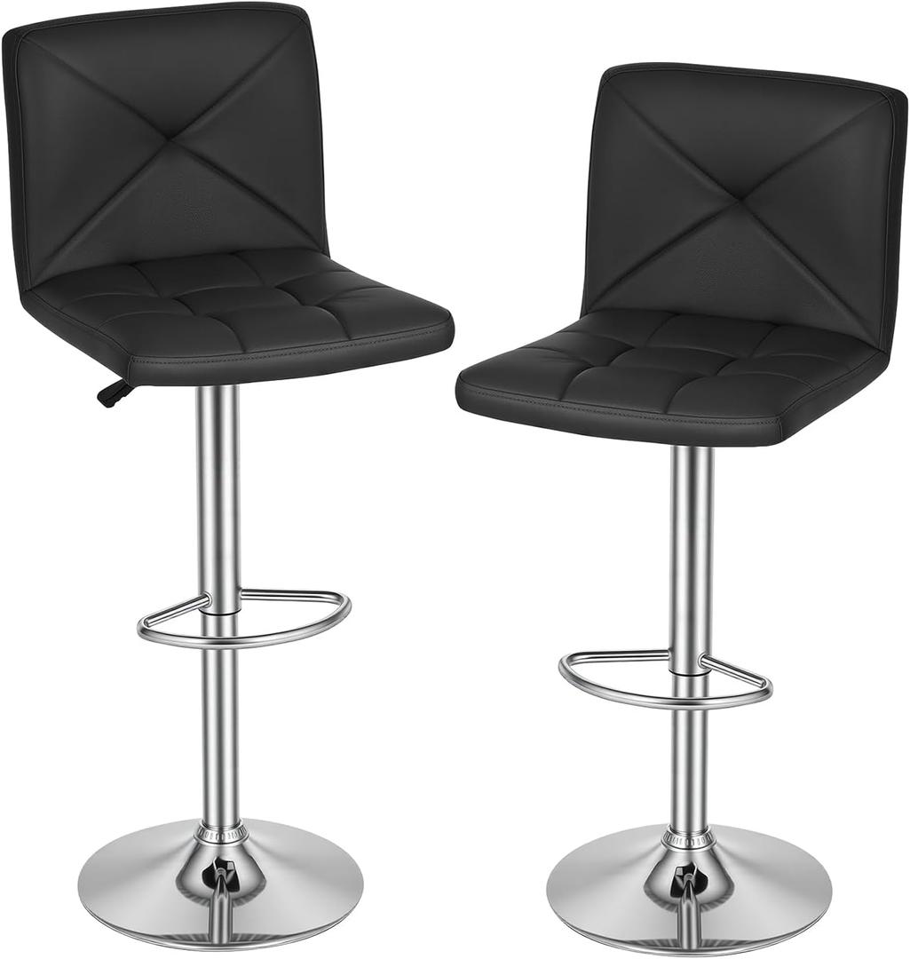 BestOffice Bar Stools Set of 2, PU Leather Swivel Bar Stools Kitchen Counter Height Bar Chairs with Hydraulic Adjustable for Kitchen, Dining Room and Restaurants, 15 inches x 18 inches x 44 inches