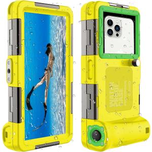 Underwater Snorkeling Diving Phone Case for iPhone 16/15/14/13/12/11 Pro Max, Samsung Galaxy S24/S23/S22/S21 [50ft/15m] Waterproof Case, Professional Scuba Phone Case - Yellow