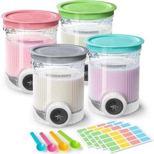 4 Pack Creami Swirl Pints & Lids for Ninja, Compatible with NC700 Series Ninja Swirl Ice Cream & Soft Serve Makers, with 4 Spoons & 64 Writable Labels, BPA-Free & Dishwasher Safe, Assorted Colors
