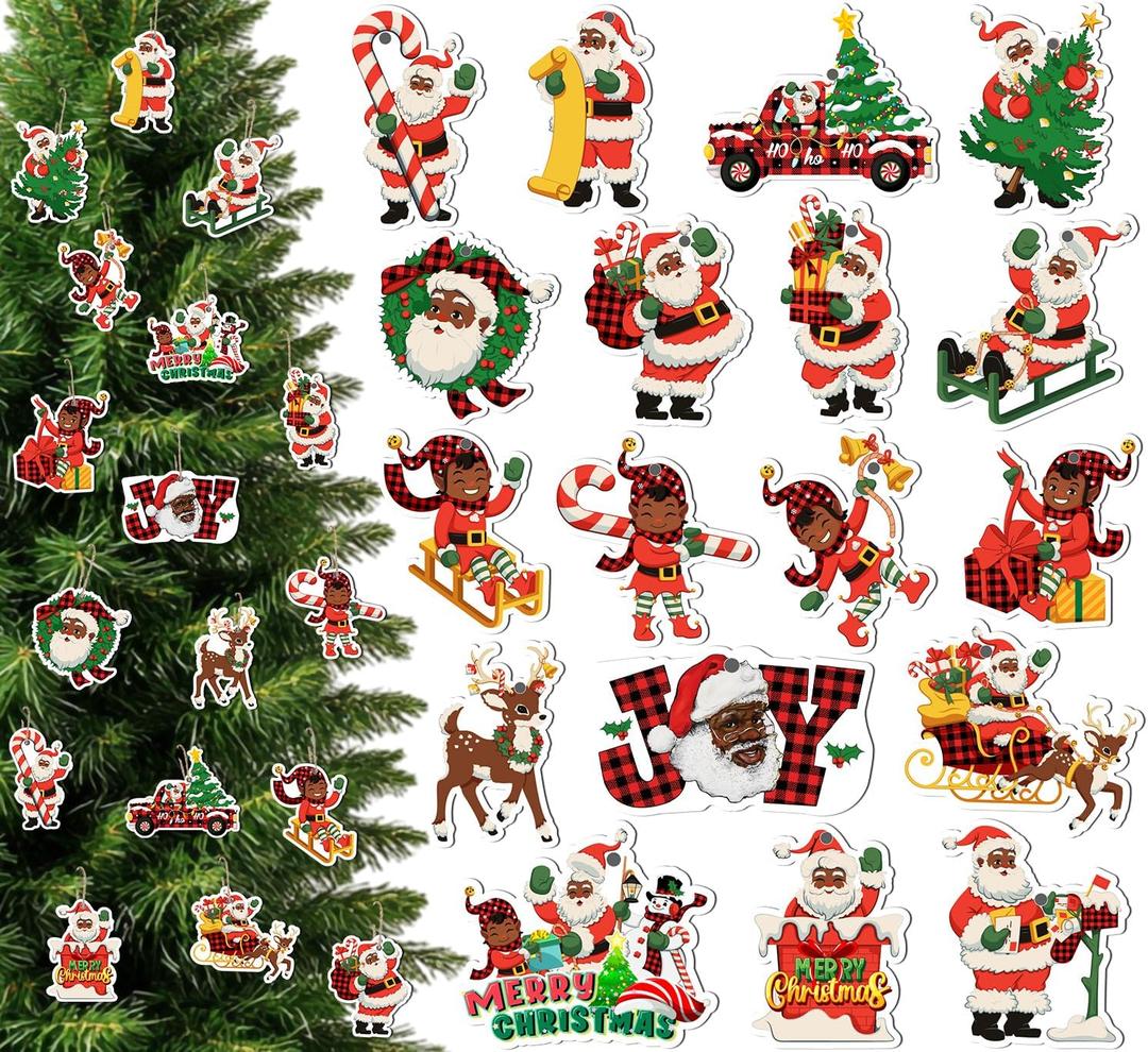 36pcs Black Santa Christmas Decorations Tree Hanging African American Christmas Decorations Black Santa Claus Tree Ornaments for Xmas Winter Party Supplies