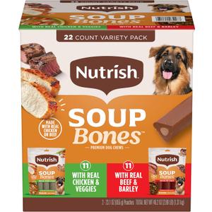 Rachael Ray Nutrish Soup Bones Long Lasting Dog Chews Variety Pack, 22 Count (Pack of 1) (EXP 07/28/27)