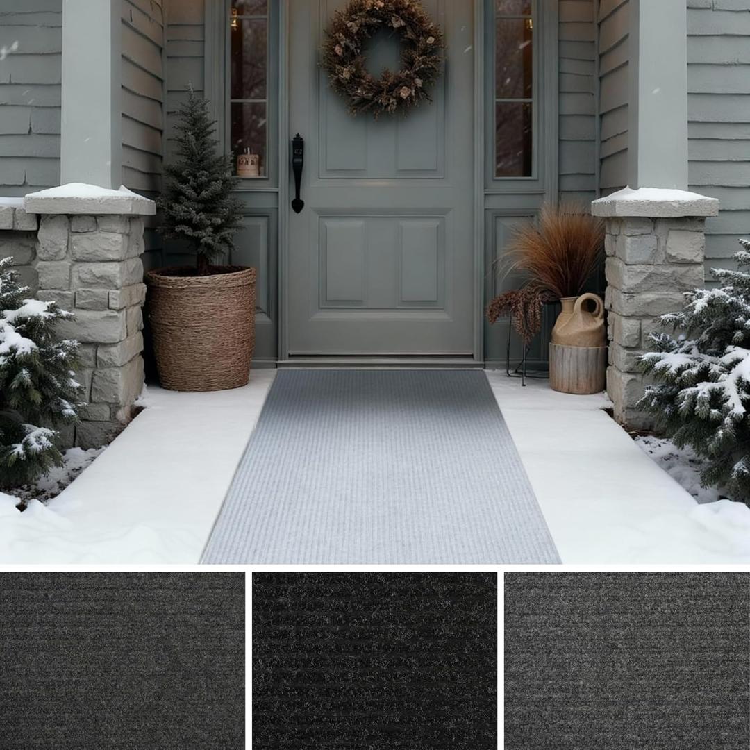 iCustomRug Ribbed Hallway Runner  3'x12' Grey, Indoor/Outdoor, Non-Slip TPR Rubber Backing, Low-Profile All-Weather Carpet, Non-Shedding & Easy Care, Utility Rug Ideal for High Traffic Areas