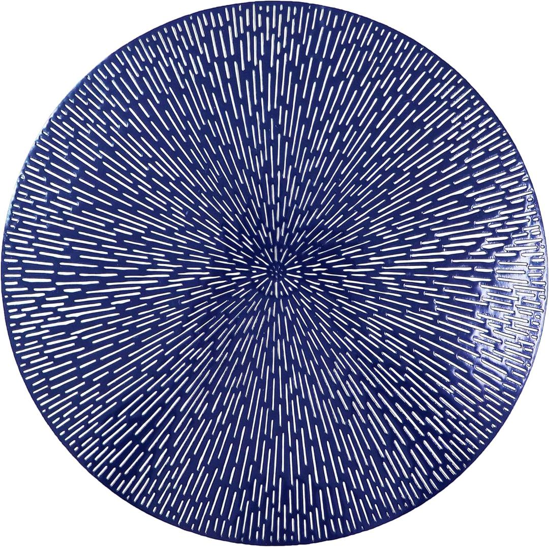 Snowkingdom Round Placemats Navy Blue Set of 6, Blue Round Vinyl Hollow 15 Inch Place Mats, Washable Easy Clean Wipeable Non Slip Kitchen Dining Table Mats for Wedding Anniversary Party Decoration