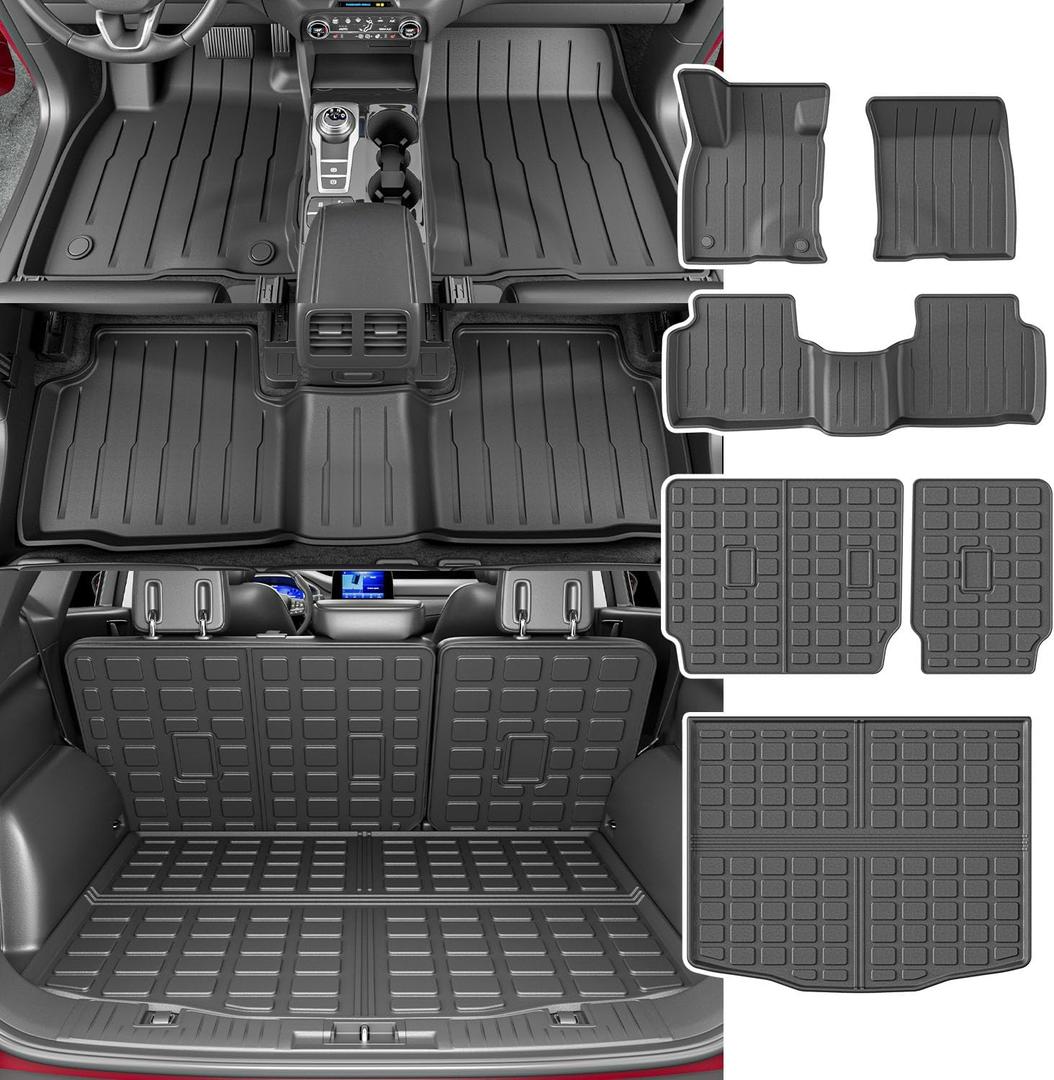 powoq Fuel Floor Mat Compatible with 2020-2025 Ford Escape Cargo Mat TPE All Weather Trunk Mat Liner Replacement for 2020-2023 2024 2025 Ford Escape Accessories (Fuel Floor Mat+Trunk Mat+Backrest Mat)
