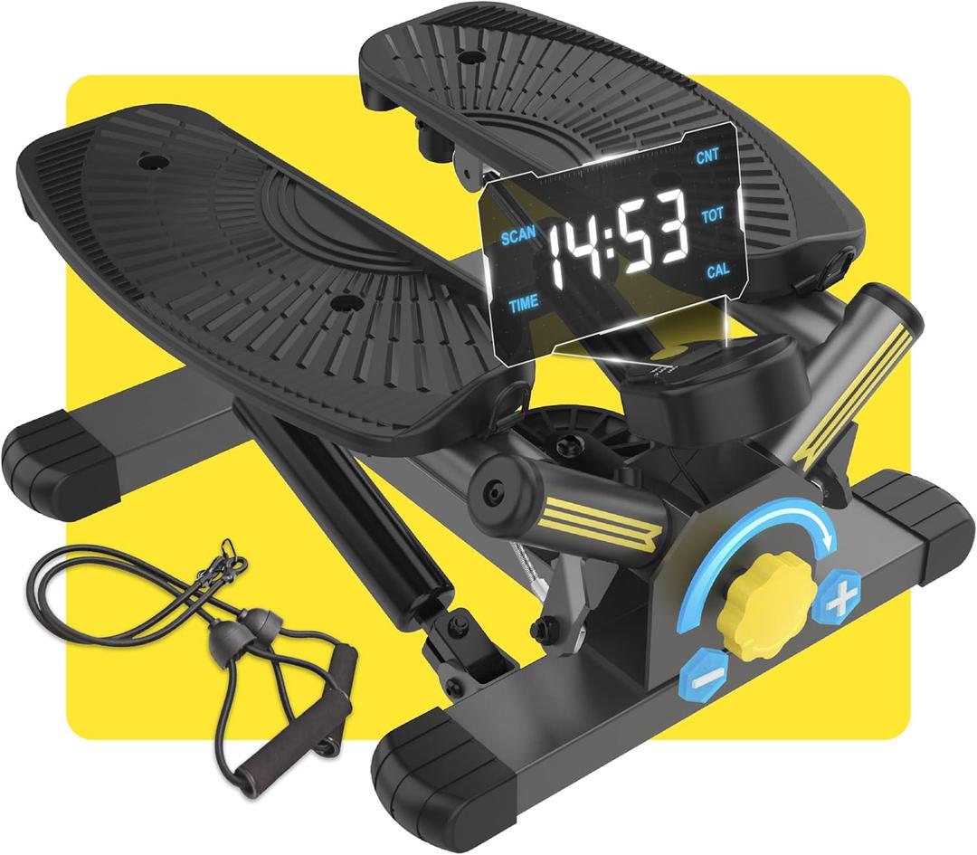 Stepper Machine with Resistance Bands, Mini Stepper with 300LBS Weight Capacity, Twist Stepper for Full Body Workout, Adjustable Step Height, Smooth and Quiet, Step Machine for Men Women