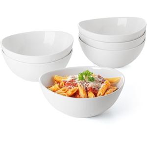 Sweese 28 oz Large White Porcelain Bowls - Set of 6 Salad, Pasta, Soup & Serving Bowls, Big Ceramic Dinner Bowls