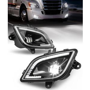 Partsam Pair Fog Lights Lamps for Freightliner Cascadia 2018-2024, DOT Approved DRL Clear Lens Black Housing Driver & Passenger Side IP65 Waterproof/w Plug/12V