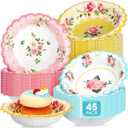 Domensi 45 Pcs Tea Party Paper Bowls 12oz Floral Vintage Soup Bowl Pink Blue Yellow Flower Disposable Food Bowls for Tea Party Wedding Mom Birthday Baby Shower Spring Holiday