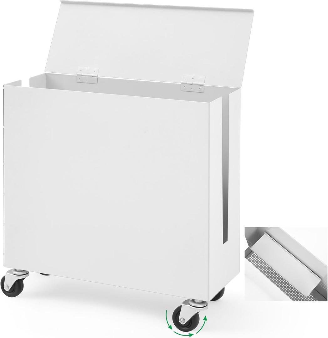 Extra Large Cable Management Box with Caster Wheels Adjustable Cord Hider Box for Power Strip Metal Router Hider Organizer Surge Protector Storage Organizer for Office, Home(White) 17.95"L x 15.75"W