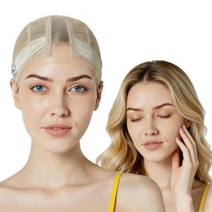 Wig Cap with Grip Band for Keeping Wigs in Place Adjustable Hair Cap Wig Grip Caps with Velvet Wig Grip Band for Glueless Wigs (X-Beige)