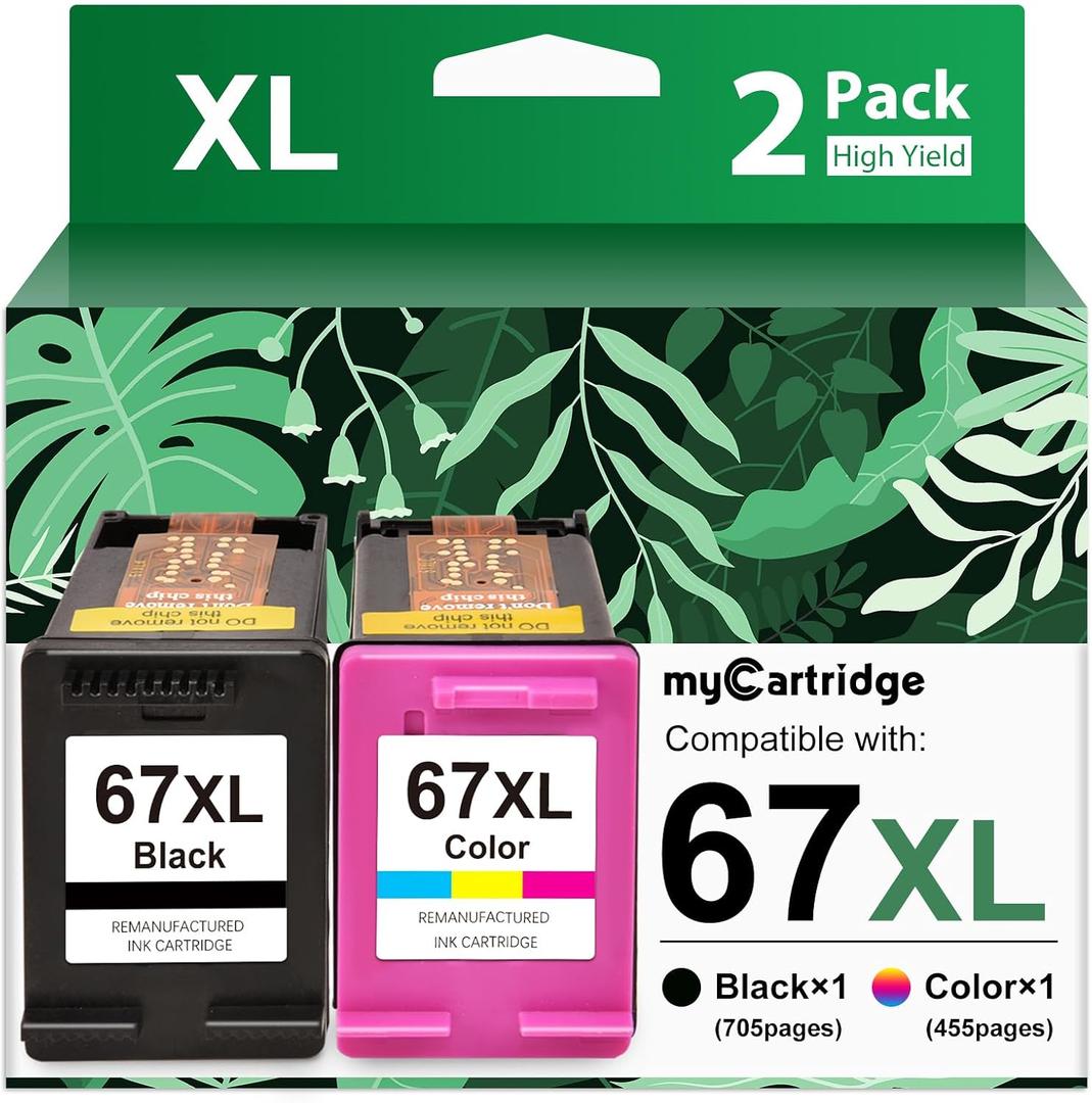 MyCartridge 67XL Ink Cartridges Combo Pack Remanufactured for HP Printer Ink 67 Compatible with HP Envy 6000 6055e 6455e DeskJet 2700 2700e 4200e 2755e 4155e 4155e 4100 4100e 2755 Printer,2 Pack
