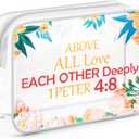 2 x Christian Gifts for Women Faith Inspirational Religious Clear Makeup Bag with Zipper Bible Quote Gifts for Girlfriend Biblical Motivational Gifts Cosmetic Travel Bag Organizer Christian Baptism Gifts (1 PETER 4:8)