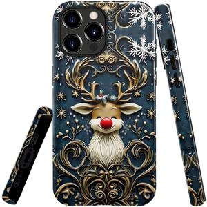 Generic Case Compatible with iPhone 15 Pro Max,Scratch Resistant Hybrid 2-Layer Hard Shell Bright Phone Case,Christmas Snowflake Reindeer Lovely