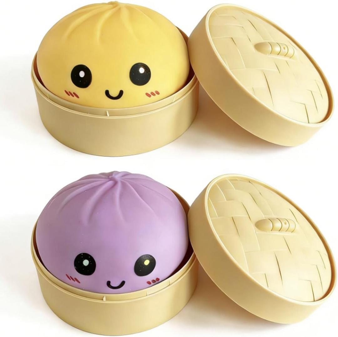 Dumpling Squishies Mystery Box, Squishies Dumpling Toys for Teens & Adults, Stretchy Squeeze Dough Ball, Sensory Stress Ball Squeeze Toys for Stress ReliefYellow and Purple