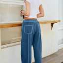 Panadila Womens Barrel Pants Drawstring Wide Leg Sweatpants Baggy Summer Lounge Pants Casual Beach Trousers (Blue, L)