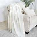 BOURINA Off White Throw Blanket 50x60 Inches Throw Textured Solid Soft Sofa Couch Decorative Knit Blanket