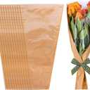 Whaline 50Pcs Flower Wrapping Bags Mother's Day Kraft Paper Floral Packing Sleeves Bouquet Bags Clear Flower Wrapping Sleeves for Graduation Wedding Birthday Valentine's Day Gift, 9.8x3.9x17.9 Inch